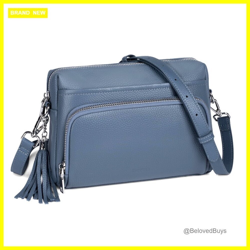 Genuine Leather Crossbody Bag with RFID Wallet, Adjustable Strap